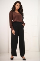 Elegancka bluzka damska z szyfonowym długim rękawem dekolt V mankiety z guzikiem - brąz